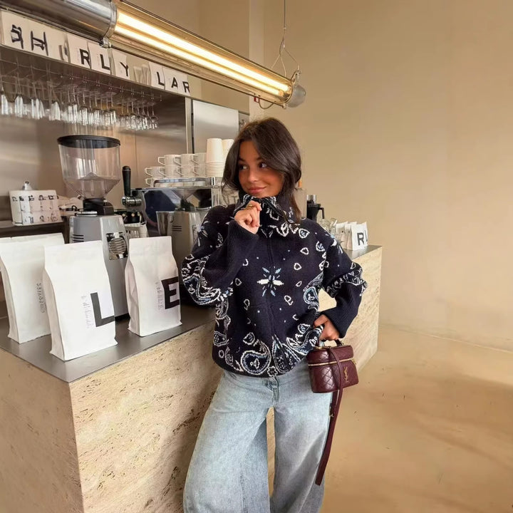 Women turtleneck sweater with allover bandana jacquard Mune Fashion