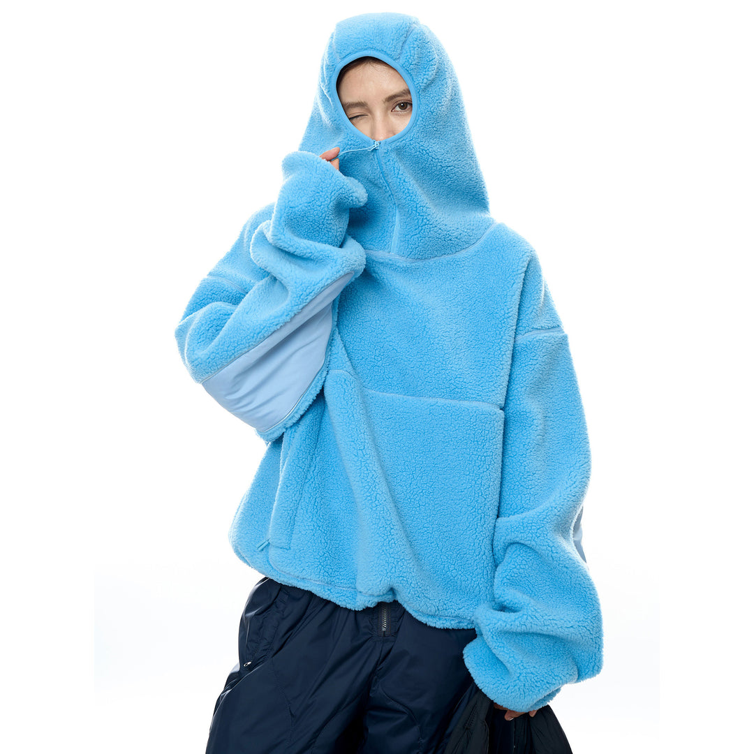 Women's Cozy Teddy Fleece Hoodie with High Hood and Kangaroo Pockets