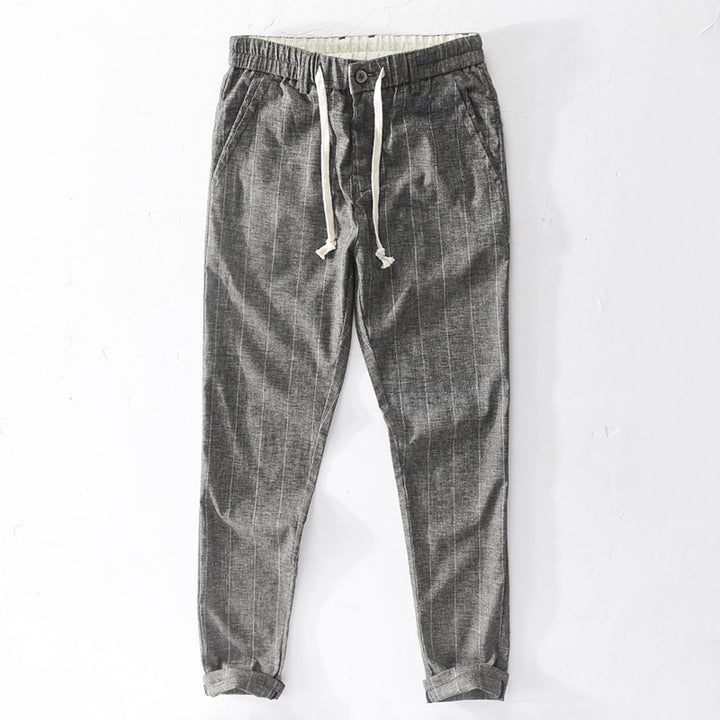 Men's casual pants with elastic waistband and drawstring tapered pinstriped look Mune Fashion