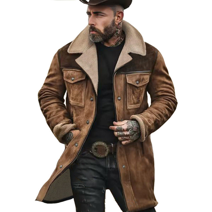 Men's Long Sherpa Coat with Faux Fur Lining and Suede Look Mune Fashion