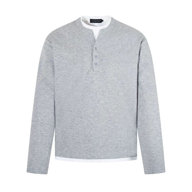 Men's Long-Sleeve Henley Layer Shirt with Contrasting Inner Collar and Modern Regular Fit Mune Fashion