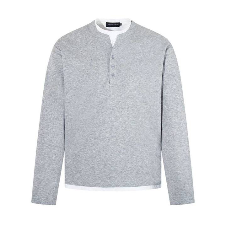 Men's Long-Sleeve Henley Layer Shirt with Contrasting Inner Collar and Modern Regular Fit Mune Fashion