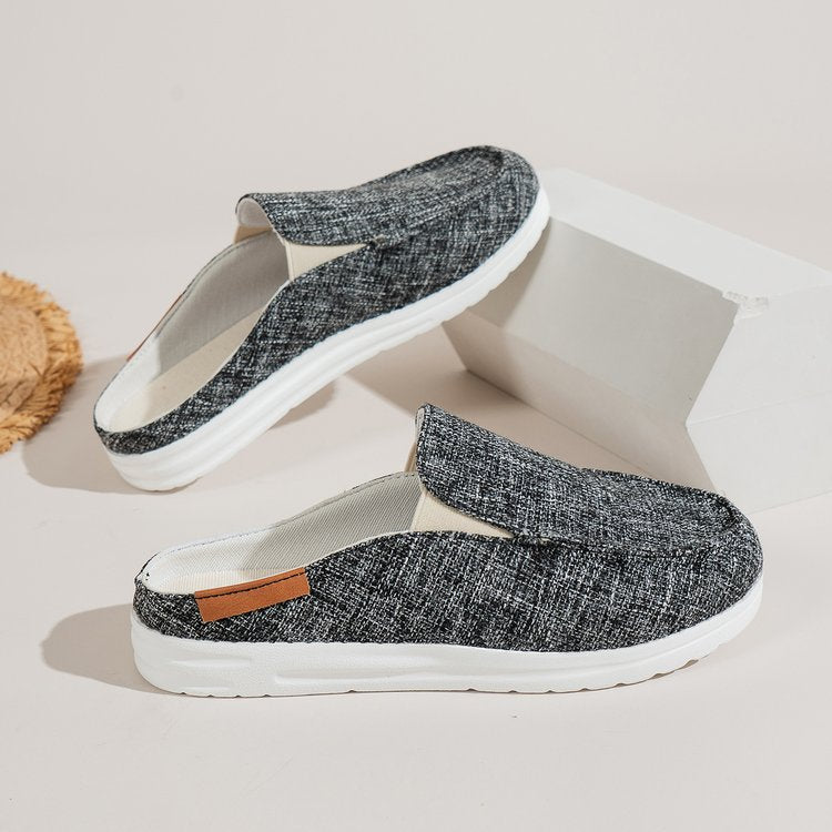 Women's Slip-On Canvas Mules with Cow Spot Print, Padded Comfort Footbed and Non-Slip Lightweight Sole Mune Fashion