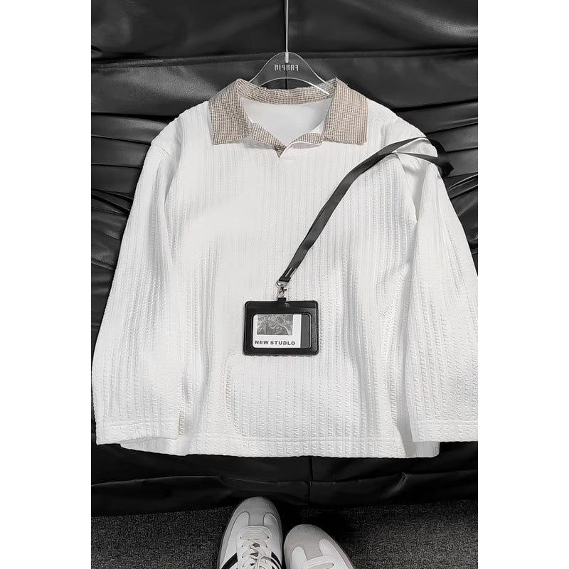 Women's Fashion Oversized Shirt with Checked Collar Mune Fashion