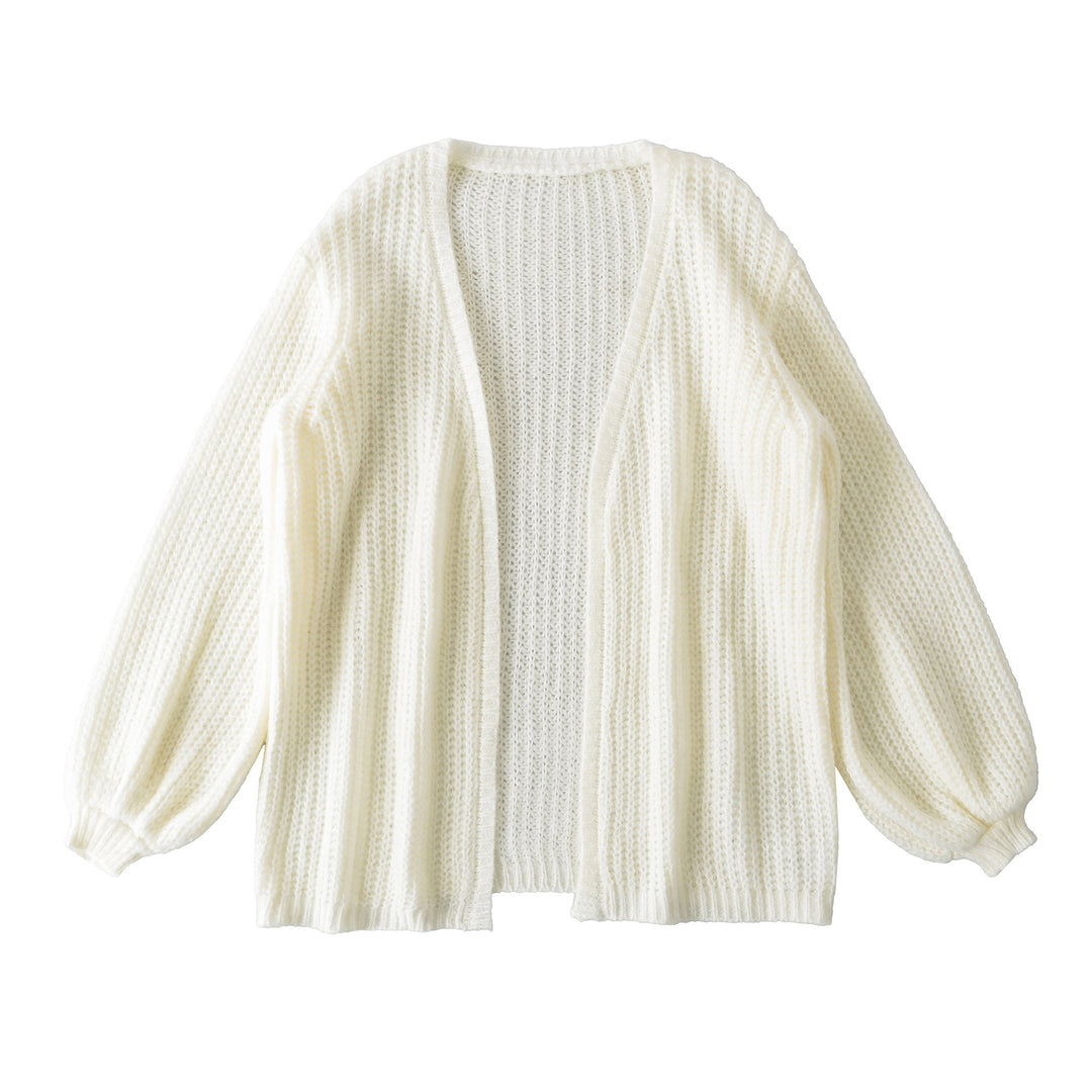 Women Open Chunky Knit Cardigan with Balloon Sleeves Mune Fashion