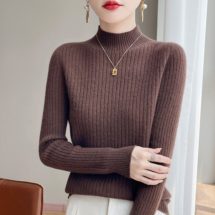 Women's Narrow Ribbed Knit Mockneck with Extra Soft Cashmere Look Mune Fashion