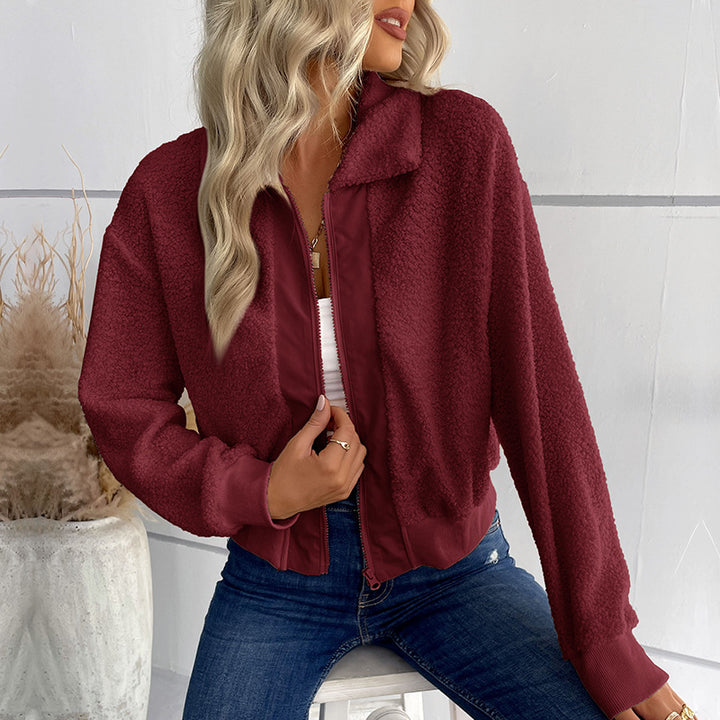 Women's teddy jacket with zip, stand-up collar and ribbed cuffs Mune Fashion