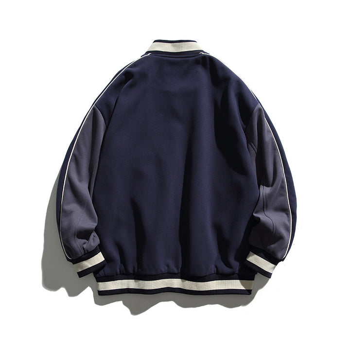 Unisex Boxy College Bomber Jacket with Badge Applications and Contrasting Ribbed Cuffs Mune Fashion