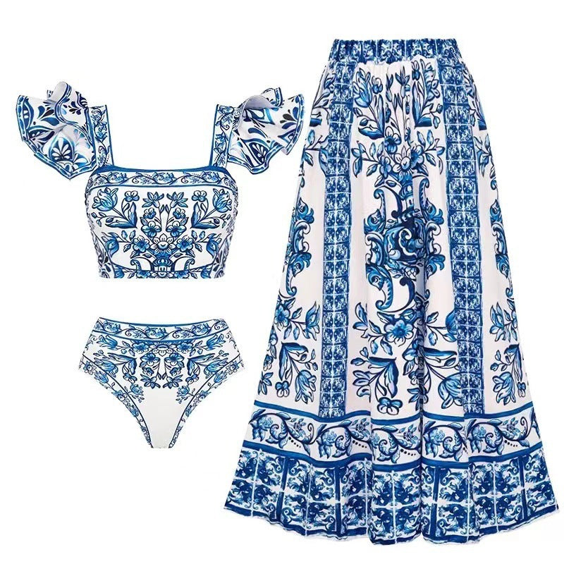 Ladies Bikini Set with playful puff sleeves and elegant wrap skirt Mune Fashion