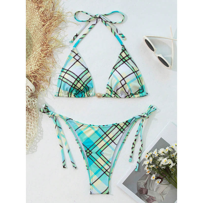 Ladies triangle bikini with stylish check design Mune Fashion