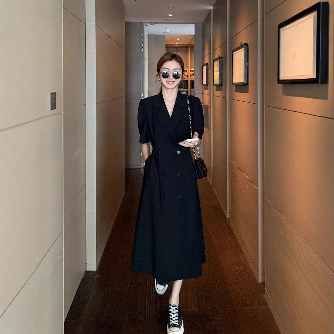 Ladies Double-Breasted Long Blazer Coat with Tailored Cut and Structured Shoulders Mune Fashion