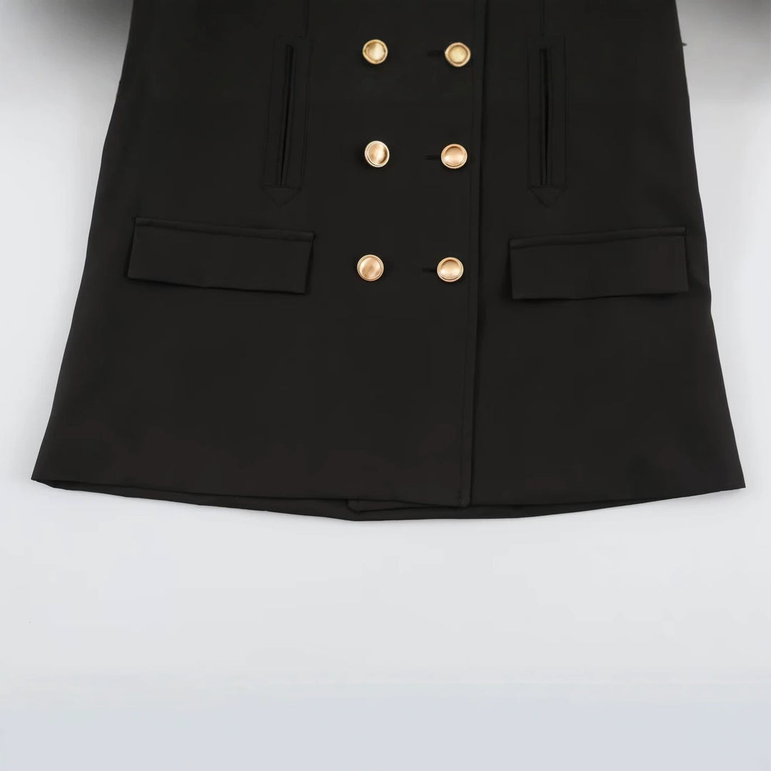 Women's Double-Breasted Short Jacket with Faux Fur Sleeves Mune Fashion