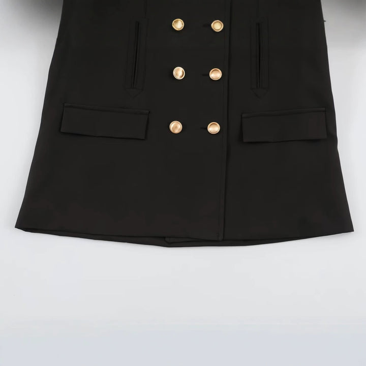 Women's Double-Breasted Short Jacket with Faux Fur Sleeves Mune Fashion