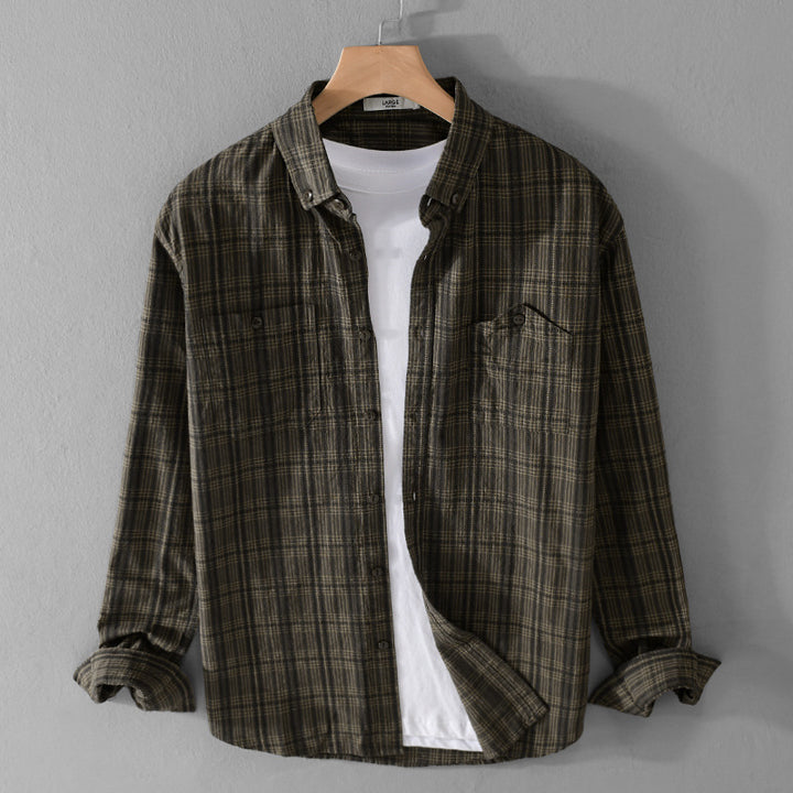 Men's Checked Flannel Overshirt with Button-Down Collar and Patch Chest Pockets Mune Fashion