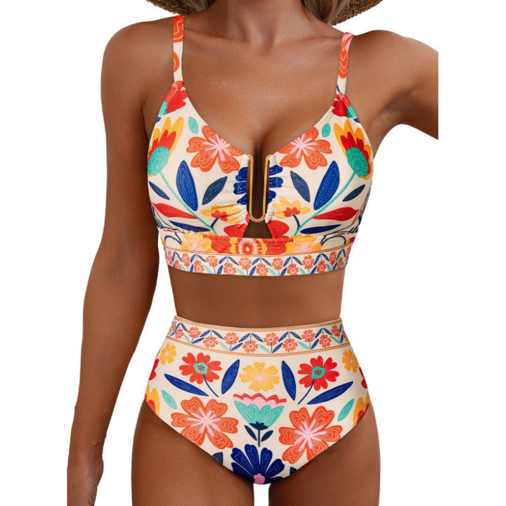 Women High-Cut Bikini with Floral Pattern and Leopard Print Mune Fashion