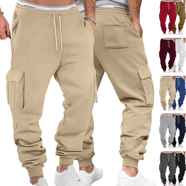 Men's casual cargo sweatpants with drawstring waistband, flap pockets and slim ankle cuffs Mune Fashion