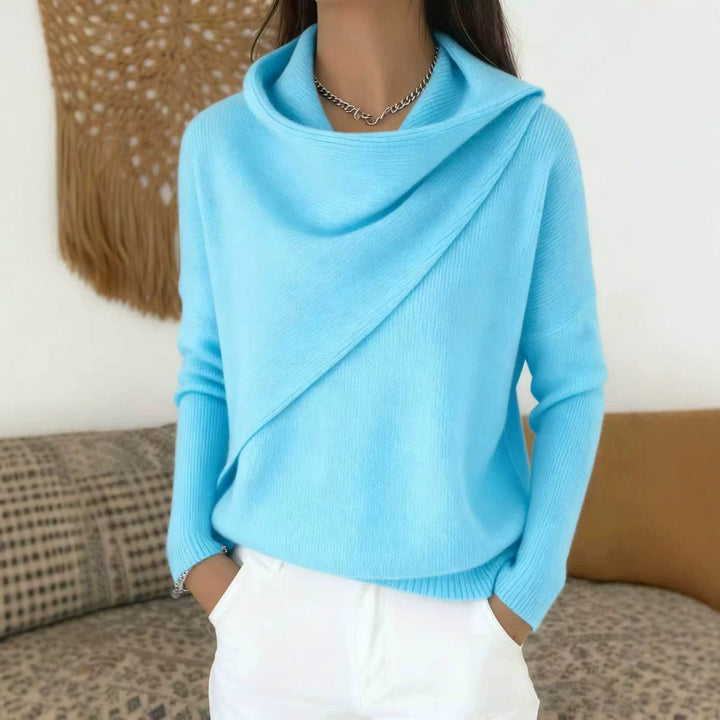 Women's Asymmetric Chunky Knit Sweater with Shawl Collar Mune Fashion