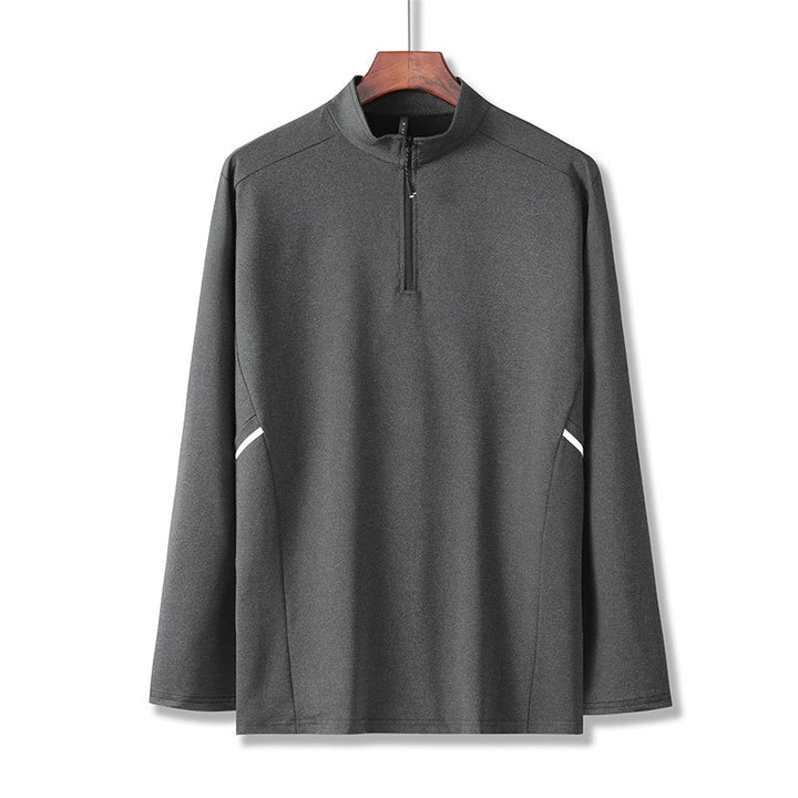 Men's Lightweight Sporty Long Sleeve Polo Shirt with Short Zipper and Stand-Up Collar Mune Fashion