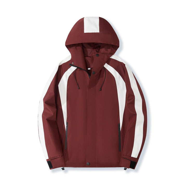 Women Lightweight Hooded Rain Jacket with Contrast Stripes and Mesh Lining Mune Fashion