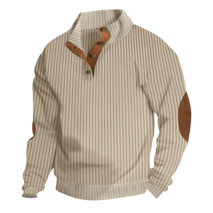 Men's chunky knit turtleneck with cable pattern, stand-up collar and leather elbow patches Mune Fashion