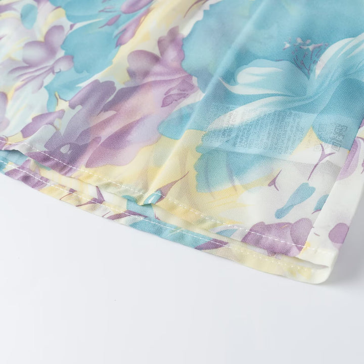 Women's floral print chiffon blouse with wide balloon sleeves and shirt collar Mune Fashion