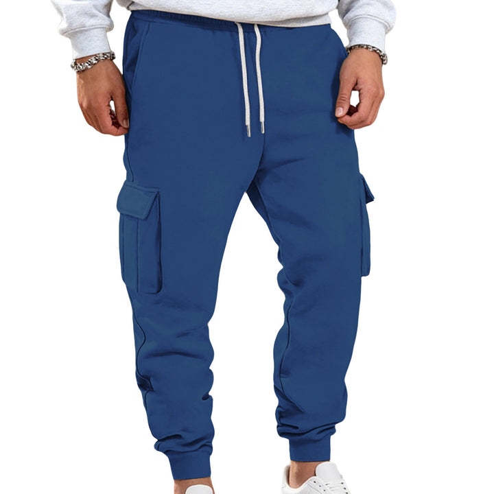 Men's casual cargo sweatpants with drawstring waistband, flap pockets and slim ankle cuffs Mune Fashion