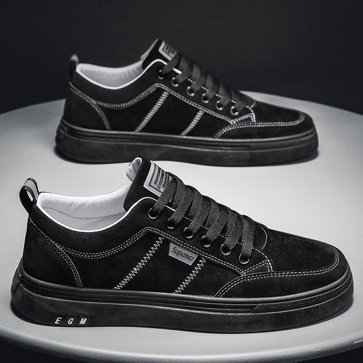Men's Low Velvet Casual Sneakers with Padded Heel Collar and Subtle Seam Structure Mune Fashion