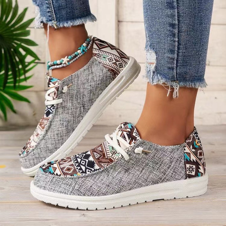 Ladies Aztec Slip-On Sneakers with Knit Upper and Moccasin Stitch Mune Fashion