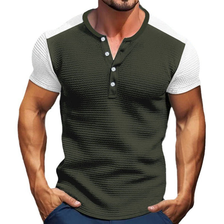 Men's short-sleeved Henley shirt with mid-length button placket and raglan sleeves Mune Fashion