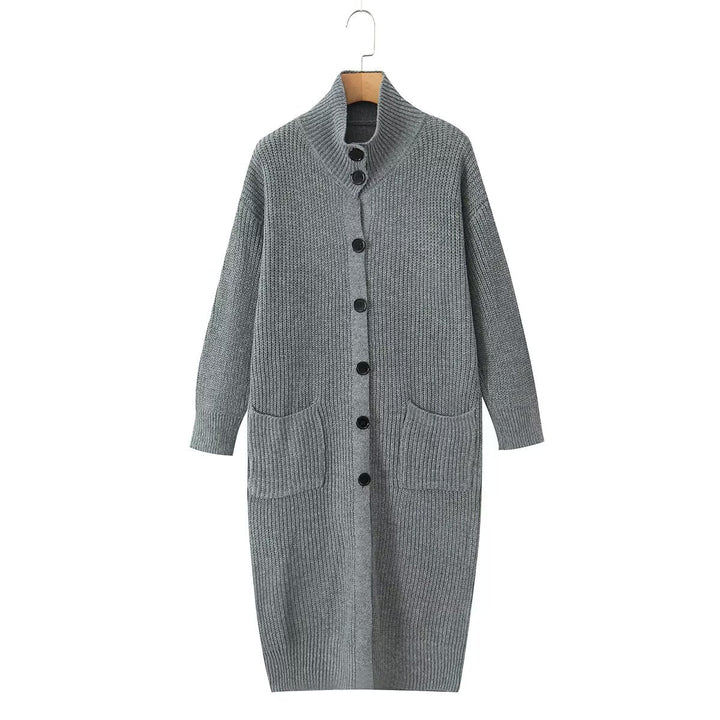 Women Long Chunky Knit Cardigan with Shawl Collar, Button Placket and Patch Pockets Mune Fashion