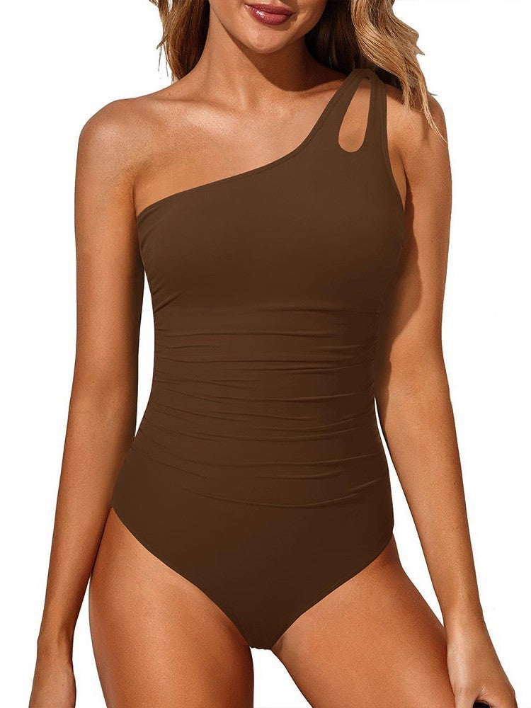 Women One-Sided Swimsuit with Leopard Print Mune Fashion