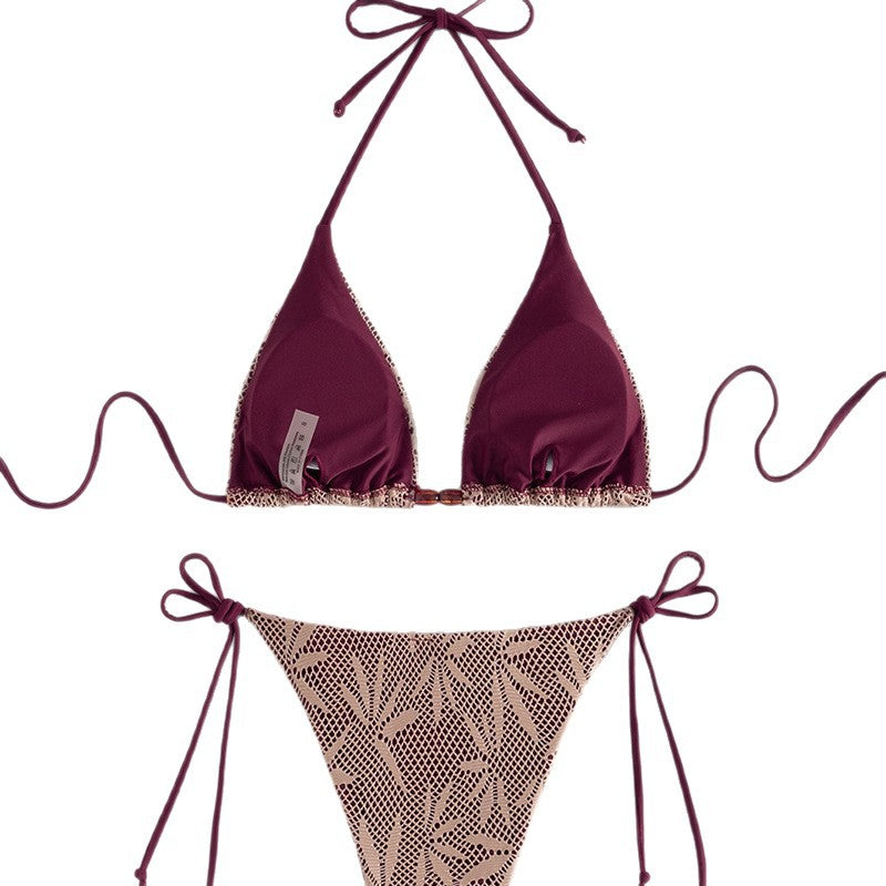 Ladies triangle bikini with stylish crochet design Mune Fashion