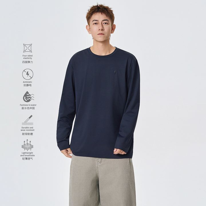 Herren Langarm-Performance-Shirt mit Brust-Reißverschlusstasche Mune Fashion