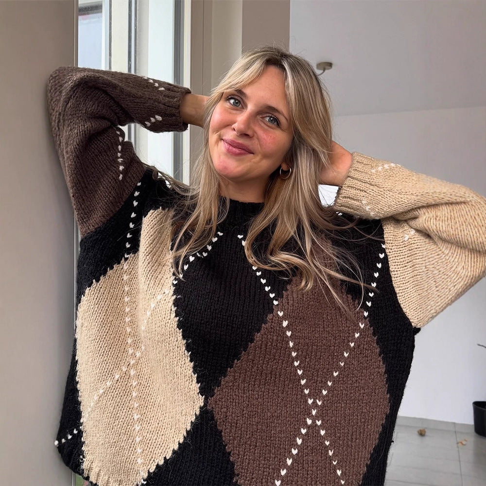 Women's chunky knit oversized sweater with diamond knit pattern Mune Fashion