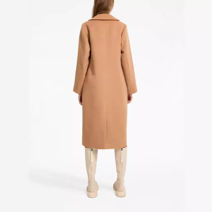 Women's Mid-Length Single-Breasted Wool Blend Coat with Minimalist Shawl Collar Mune Fashion