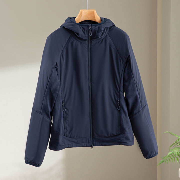Women's Lightweight Wind and Thermal Jacket with Hood, Quilted Lining and Two-Way Zipper Mune Fashion