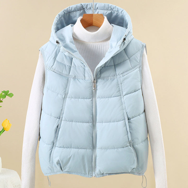 Women Slim Windproof Hooded Padded Vest with Adjustable Hem Mune Fashion