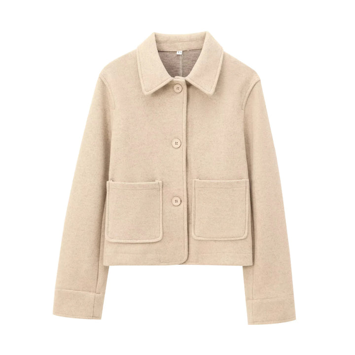 Women's short wool jacket with shirt collar, patch pockets and clean boxy silhouette Mune Fashion