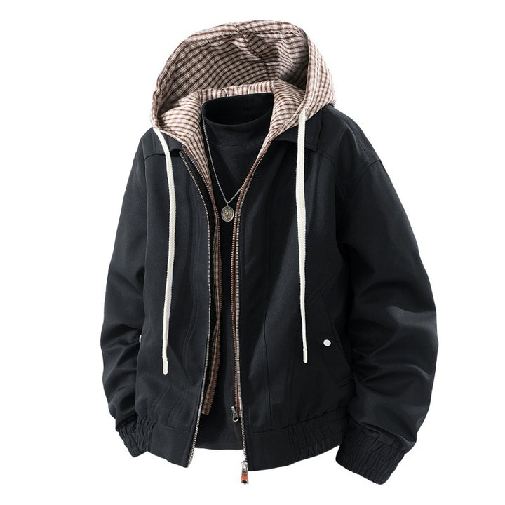 Men's windproof hooded jacket in layered look with striped lining and elastic hem Mune Fashion