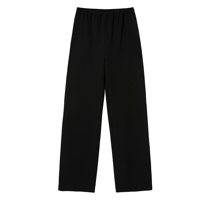 Women's High-Waist Pants with Elastic Waistband, Wide Leg and Soft Flowing Cotton Blend Mune Fashion