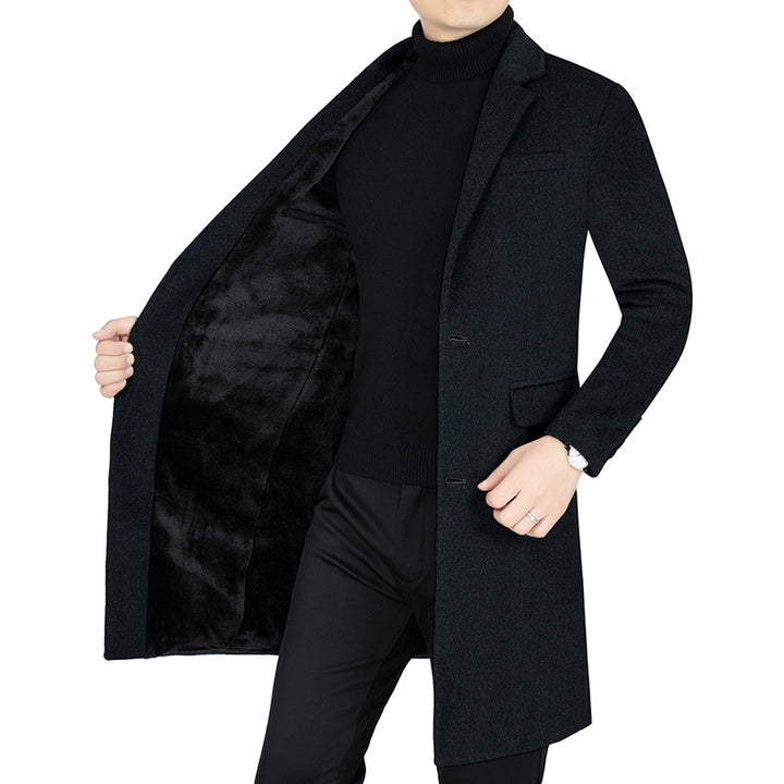 Men's Long Wool Blend Coat with Full Faux Fur Lining and Slim Silhouette Mune Fashion