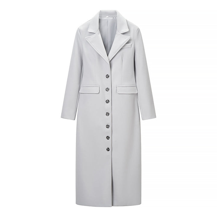 Women Longline Coat with tailored silhouette, structured lapel, and vent Mune Fashion
