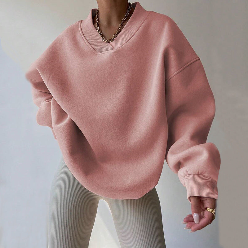 Women's Oversized V-Neck Sweatshirt with Reinforced Ribbed Collar and Extra Wide Cut Mune Fashion