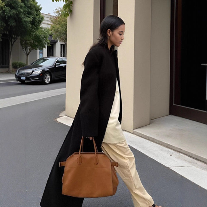 Women's Sculptural Midi Coat with Distinctive Shoulder Design and Concealed Button Placket Mune Fashion