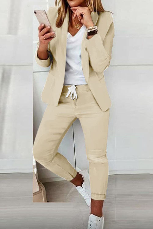 Women's two-piece blazer jogger set with tailored blazer and elastic waistband trousers Mune Fashion