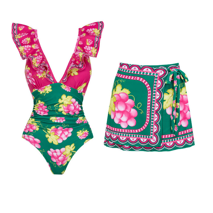 Women Stylish Elegant Swimsuit and Skirt Set Mune Fashion