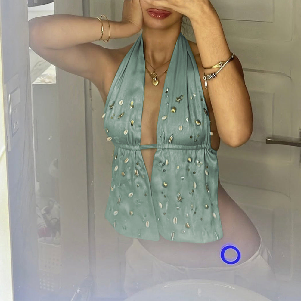 Women's beach top with tasteful pearl details Mune Fashion