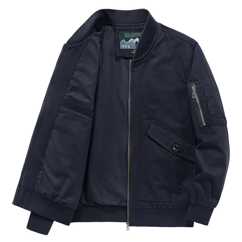 Men's bomber jacket in minimalist pilot cut with sleeve organizer, concealed zipper, and internal document pocket Mune Fashion