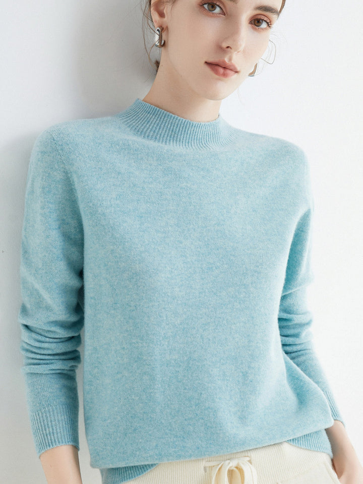 Women's Short Mock Neck Sweater in Cashmere Look with Light Fuzzy Texture Mune Fashion