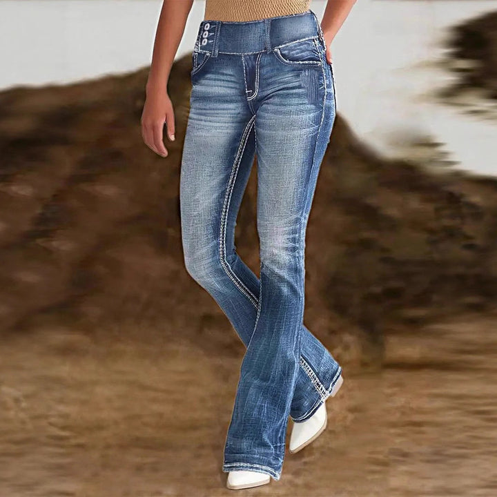 Ladies high-waisted flared jeans with side decorative seam and sculpting stretch waistband Mune Fashion